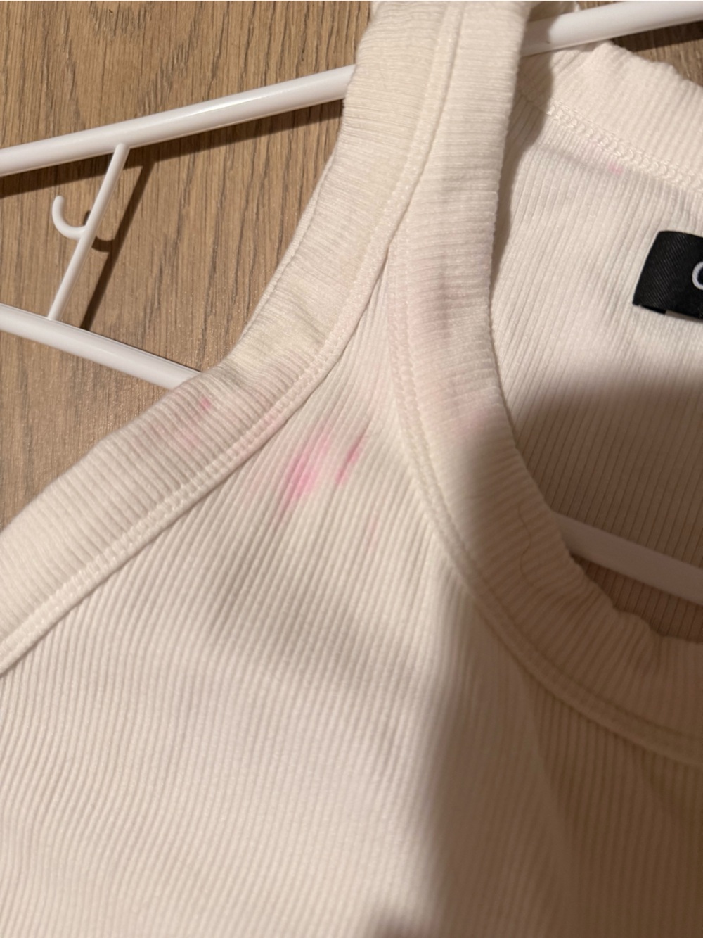 Cream Ribbed Racerback Tank Top with built in bra - Picture 3 of 4